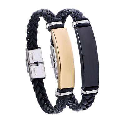 Linda joia pulseira masculina de aço inoxidável trançado pulseira de couro brilhante casual pulseira