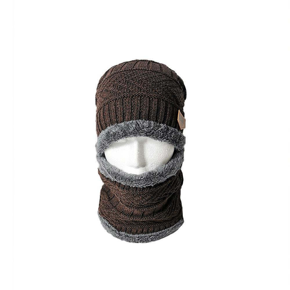 Autumn and winter wool hat, two-piece set for men and women, piled and thickened cycling, windproof, cold-proof and warm, knitted labeling scarf hat