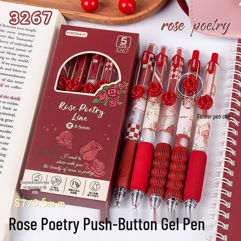 Chinese Floral Soft Grip Gel Pen Set - Quick-Dry, High-Value Brush Pens for Exams