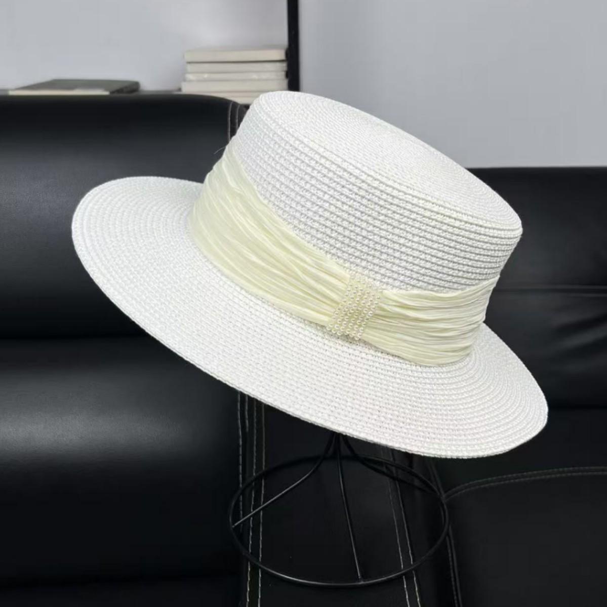 

2026 Celebrity Style French Light Luxury Flat Top Sunscreen Straw Hat Children Summer Shopping Sun Hat Beach Top Hat M（55-58cm）