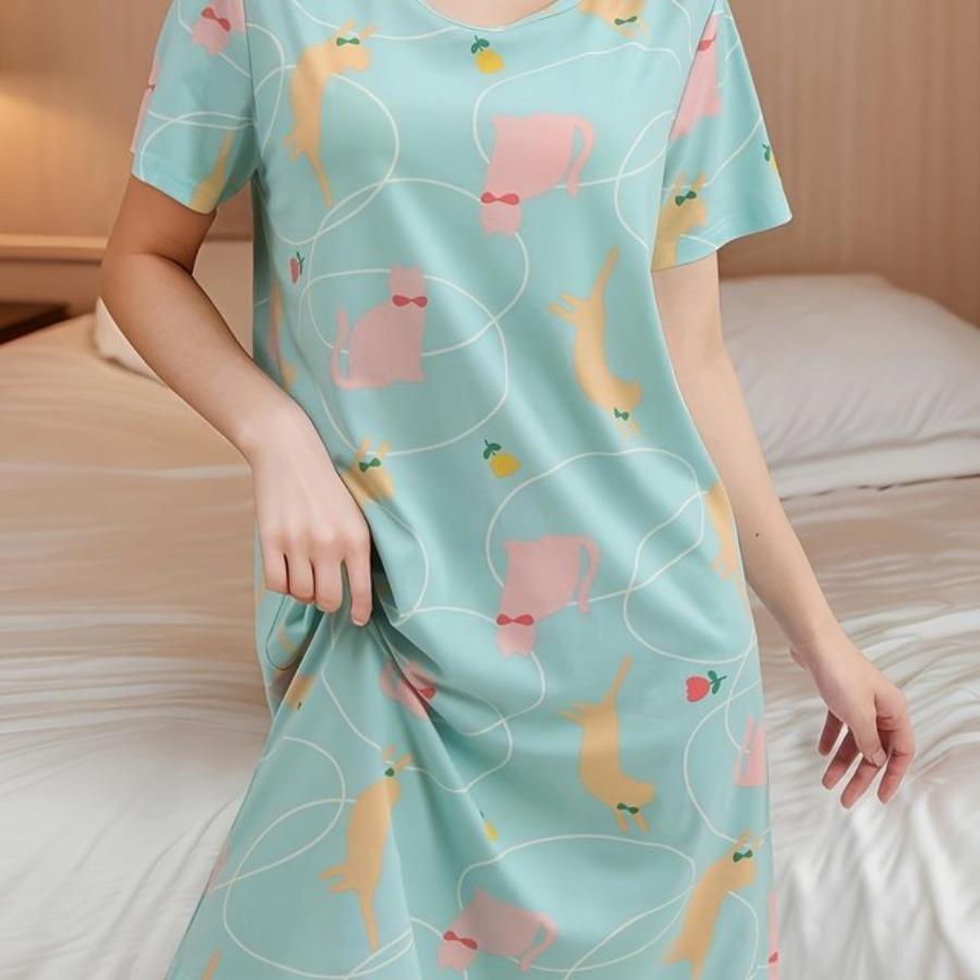 Casual 3D Letter Printed Short Sleeve O Neck Women's Knee Length Dress Plus Size Stretch Ladies Dress