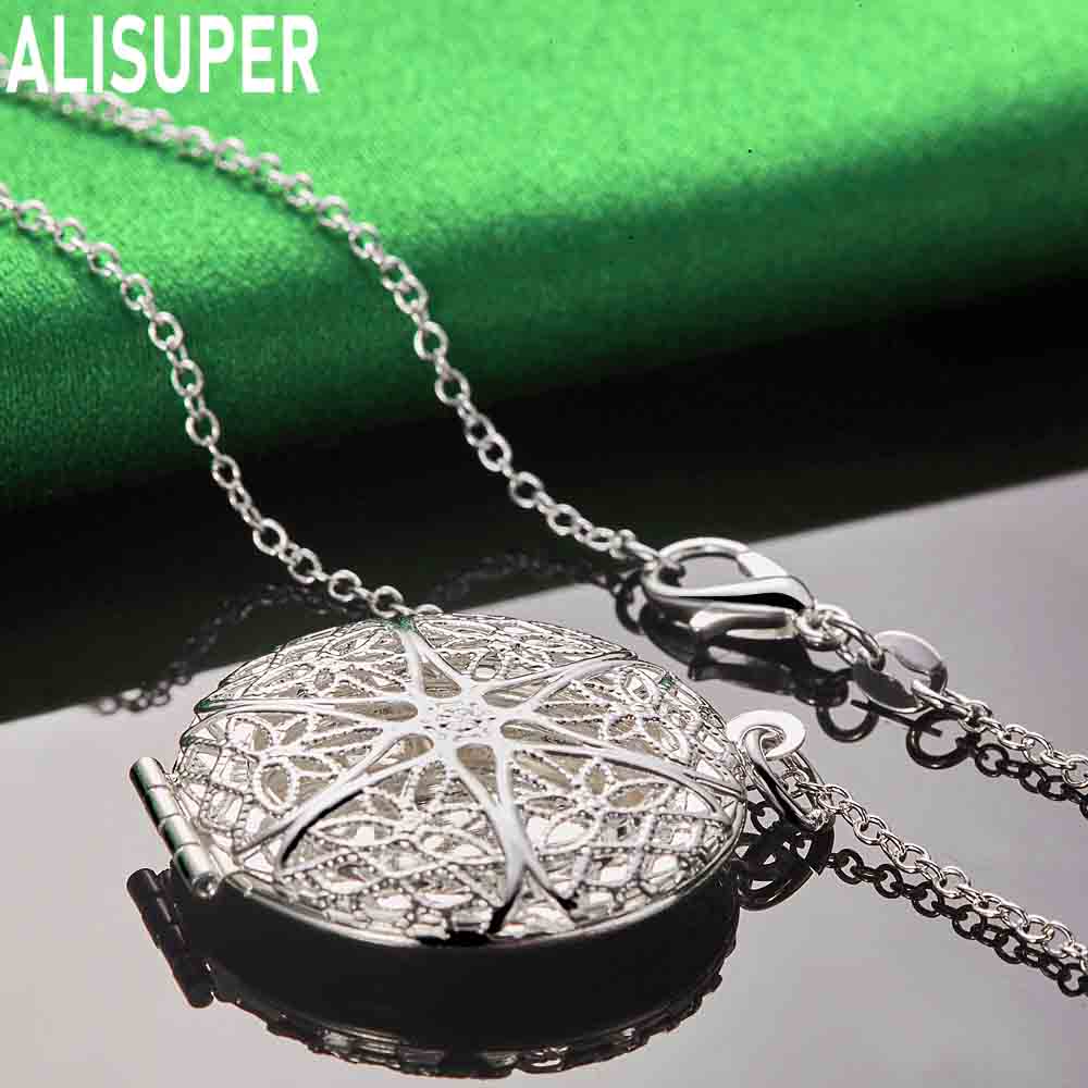 925 Sterling Silber Runde Hohl Anhänger Halskette Mode Hochzeit Schmuck