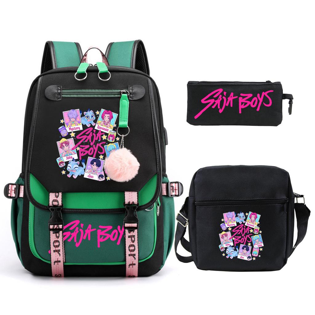 Animation Cartoon Peripheral Primary And Secondary School Students Schoolbag Multi-Functional Large-Capacity Leisure Backpack Three-Piece Set