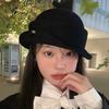 Wool Hat Women'S Autumn And Winter French Hepburn Style Black Basin Hat Temperament High-End Top Hat Trendy Crimped Stewardess Hat