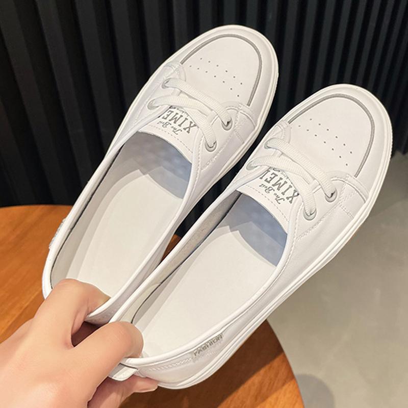 Genuine Leather Shoes Women Flats Spring Summer Soft Cow Leather Women Casual Shoes Brand Ladies Slip-ons White Shoes