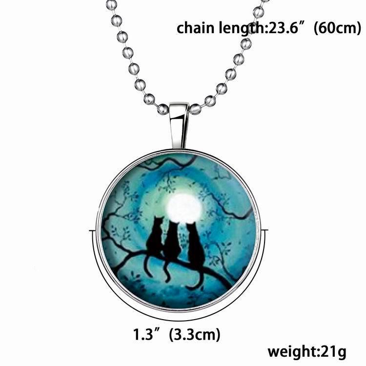 Collier avec pendentif chat civette phosphorescent, chaîne de perles noires, long collier pour femme et homme, cadeau