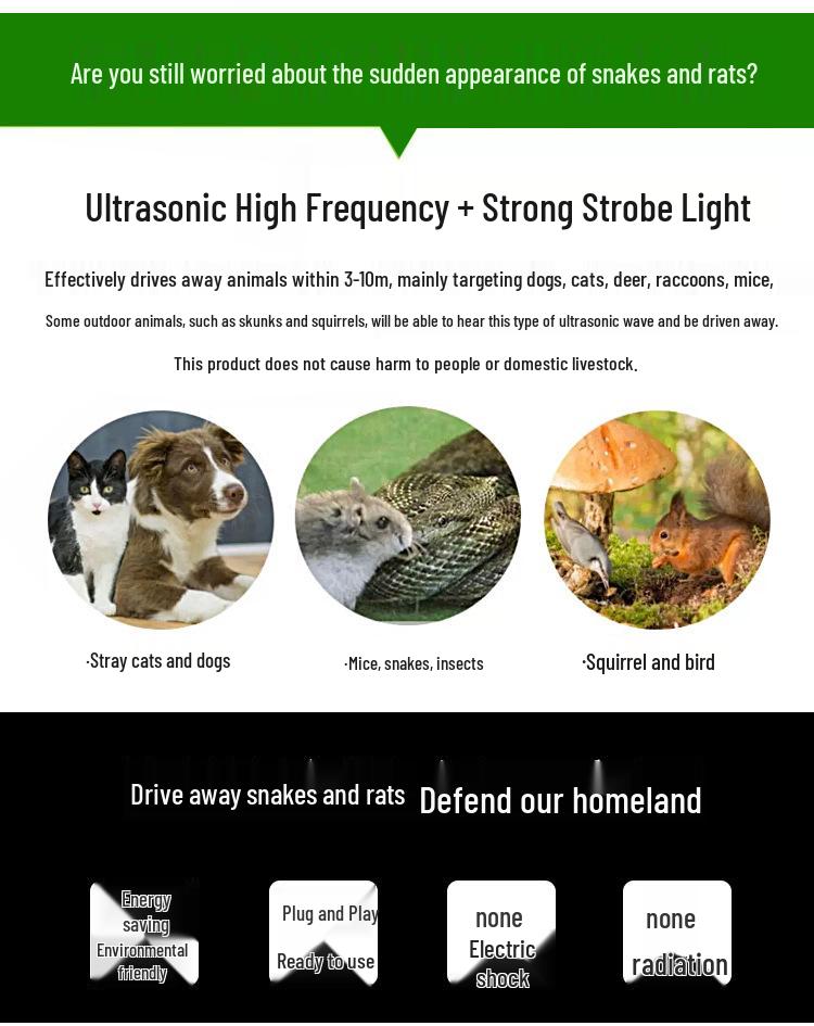Outdoor Solar-Powered Waterproof Animal, Bird & Insect Repeller with Infrared Induction