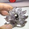 12mm Big Natural Black Pearl Flower Brooch Fashion Sweater Jewelry for Women