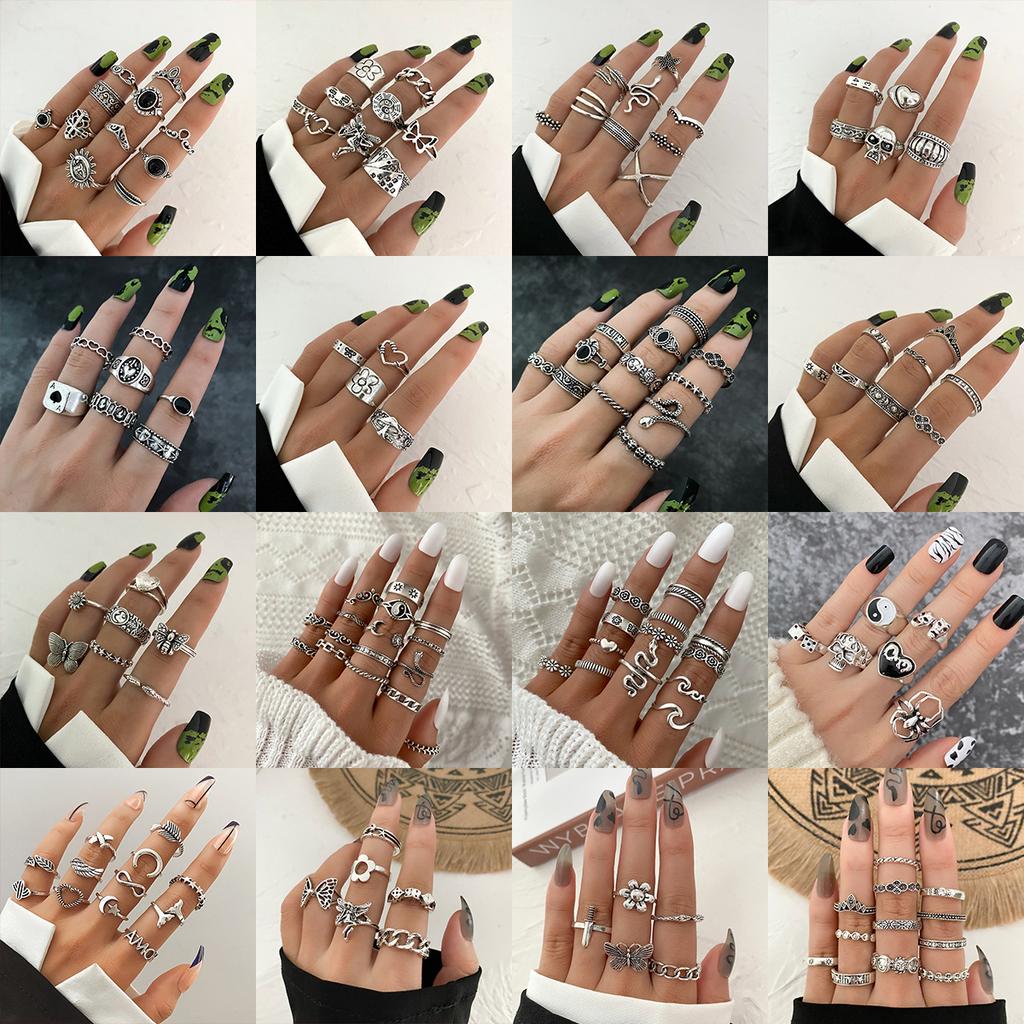 Vintage Distressed Butterfly Snake-shaped Ring Set - Multi-jointed Open-ended Set Ring Set