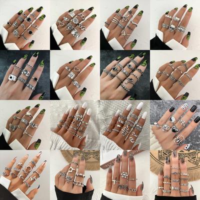 Vintage Distressed Butterfly Snake-shaped Ring Set - Multi-jointed Open-ended Set Ring Set