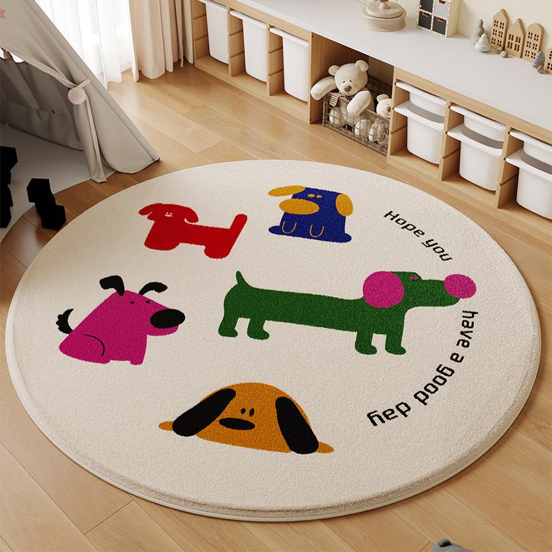 Cartoon Style Bedroom Decor Round Carpet Thick Plush Carpets for Living Room Fluffy Soft Children's Floor Mat Washable Study Rug