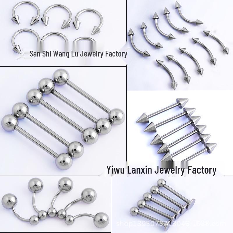

Пирсинг для языка из нержавеющей стали смешанного стиля, изогнутая штанга с шипами Lip Ring Spike 1.2*8*3