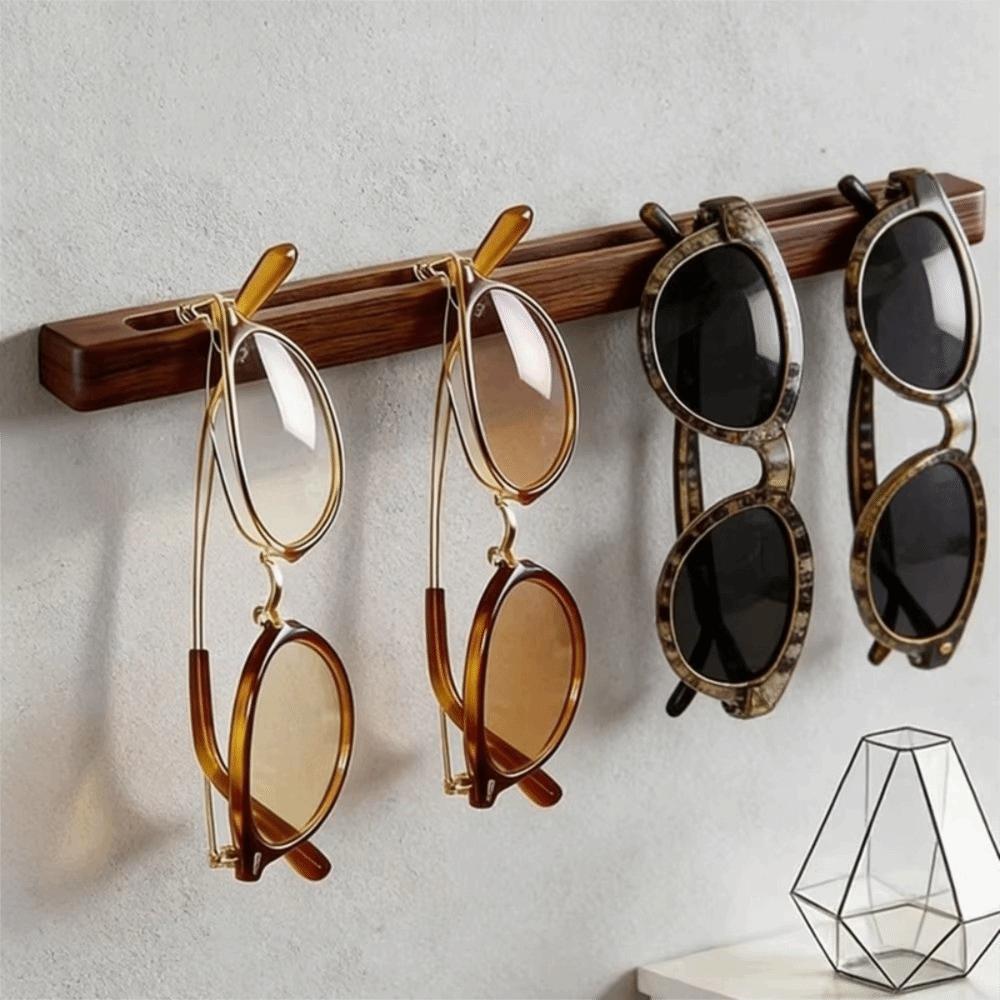 Wall Mounted Sunglasses Storage Rack No Drill Wooden Eyeglass Holder Rectangle Space-Saving Sunglasses Organizer Entryway