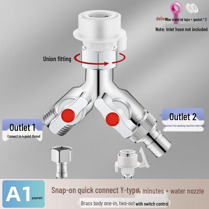 Four-Way Universal Washing Machine Faucet Connector & Water Splitter
