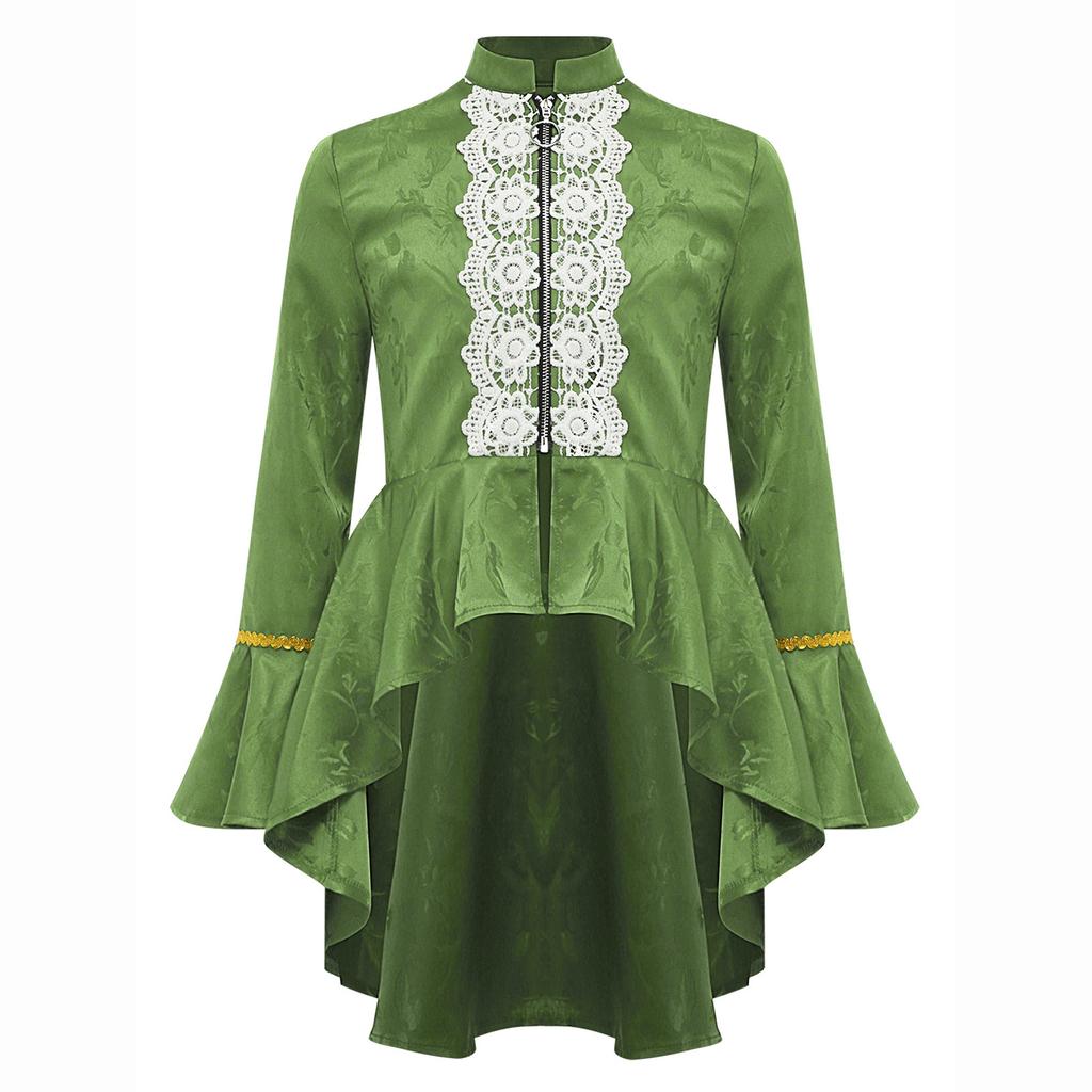 Girls Medieval Renaissance Costume Long Sleeves Lace Flounce Jacket Victorian Tailcoat Pirate Gothic Steampunk Outfit