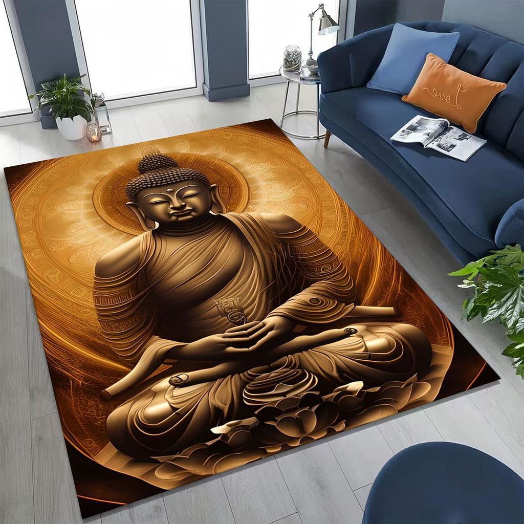 Věřící Slavnostní Buddha Šákjamuni Květinový Koberec do Ložnice Obývacího Pokoje Pohovka Domácí Rohožka Dekorace,Velká Dětská Hrací Protiskluzová Podložka na Podlahu Dárek
