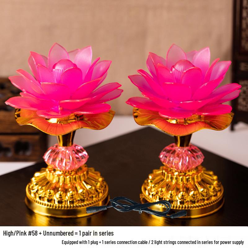 LED Seven-Color Lotus Lamp for Worship and Offering - Electronic Ever-Burning Buddhist Lamp for Guanyin and God of Wealth.