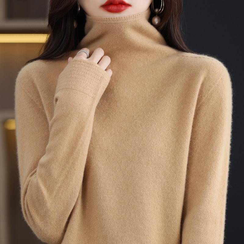 Dámský svetr s rolákem, kašmír Qinghe, 30 % kašmír 70 % vlna, zimní pletený svetr podzimní svetr kašmírový svetr