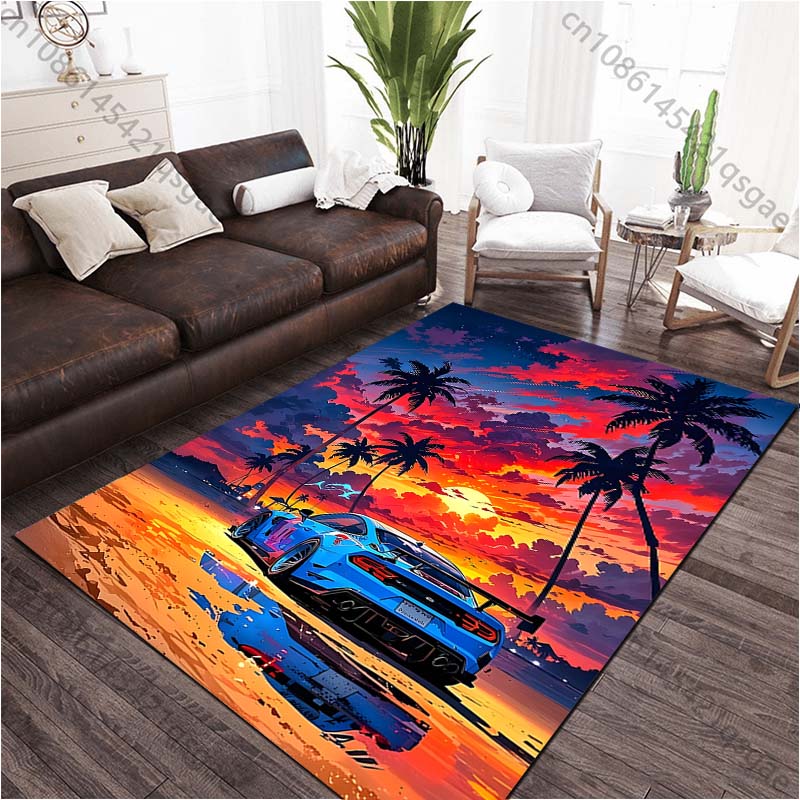 1PC Cars in The Sunset Printed Carpet for Living Room Bedroom Bedside Bathroom Floor Mat Area Rugged Sofa Mat Home Decor