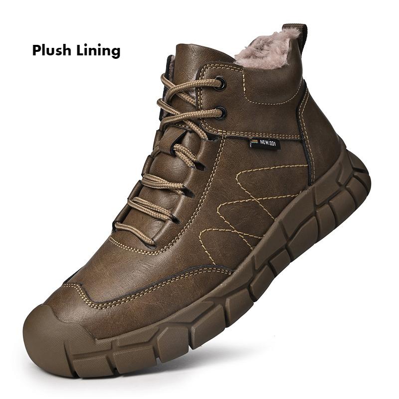 

Мужские кожаные ботинки ручной работы, уличные плюшевые ботильоны для мужчин, повседневная обувь большого размера, рабочая обувь 46 коричневый