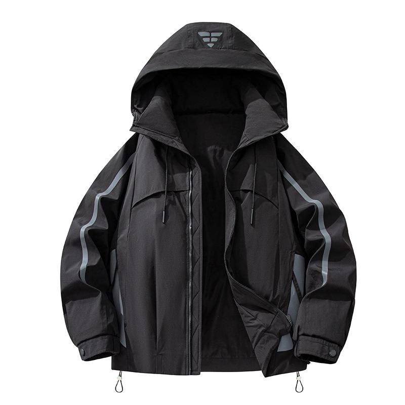 Men's Hooded Down Jacket with Stripes - Winter Casual Outerwear for Cold Protection and Mountaineering