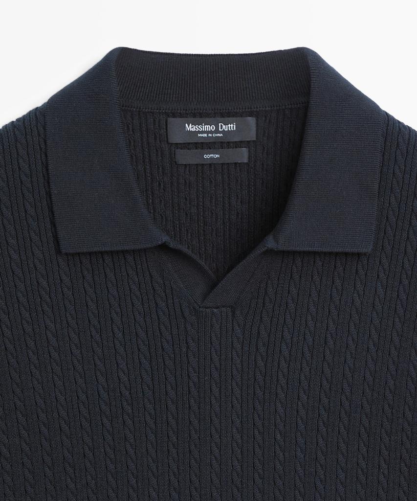 Masimodutti 100% Cotton Cable Knit Polo Sweater