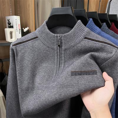 Arrival Men's Half Zip Stand Up Collar Knitwear High Quality Jacquard Warm Thick Sweater Versatile Menswear