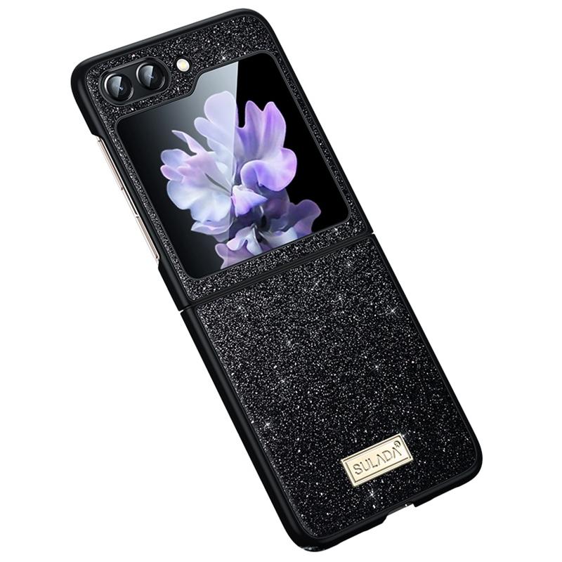 

SULADA For Samsung Galaxy Z Flip6 5G Case Glitter Sequins Leather Coated PC+TPU Cover Black