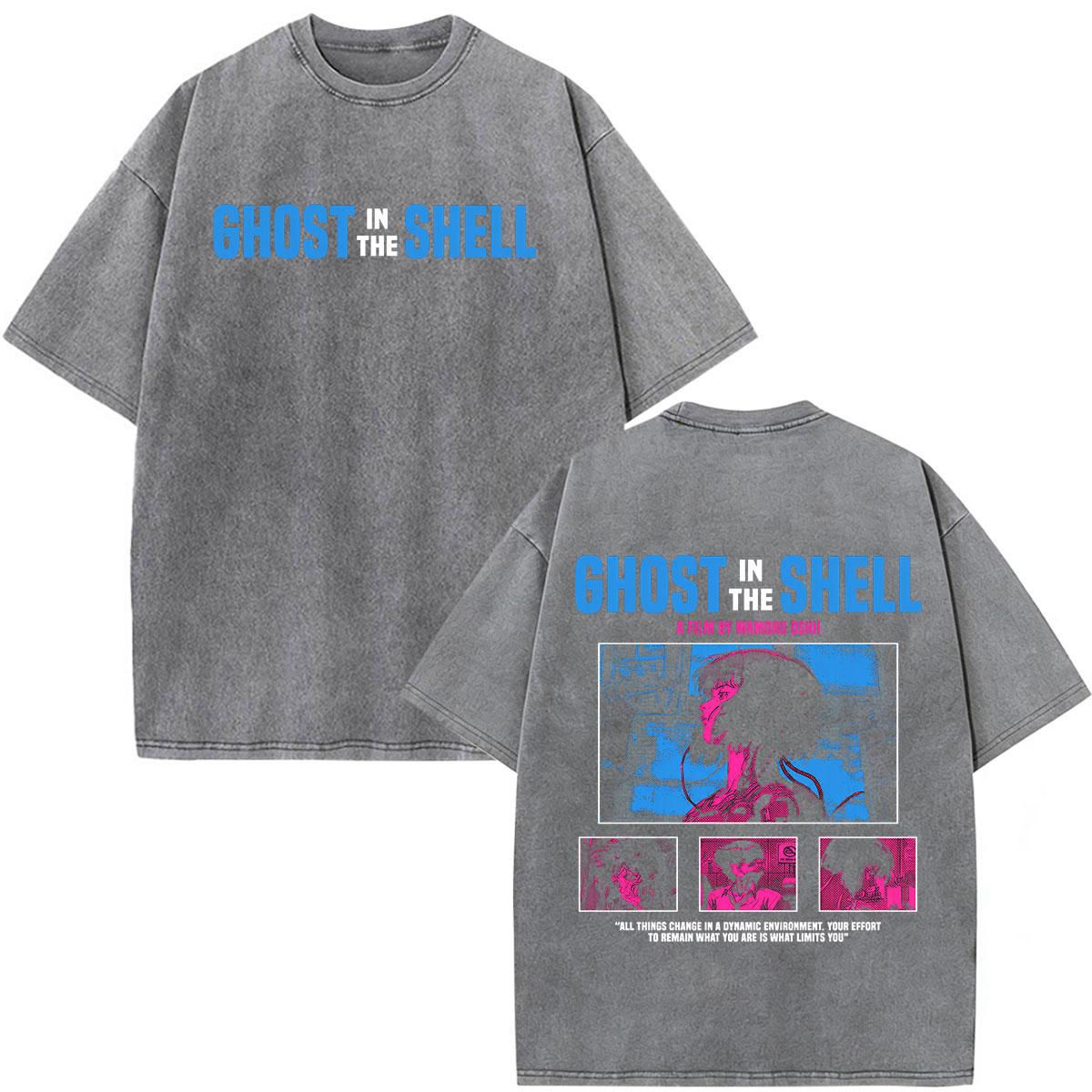 

Anime Ghost in The Shell Motoko Kusanagi Vintage Washed T Shirts Men Women Clothing Fashion Retro Short Sleeve Oversized Tshirt S