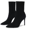 Autumn and winter new black high-heeled short boots women's elastic thin boots thin heel pointed versatile short tube apricot single boots