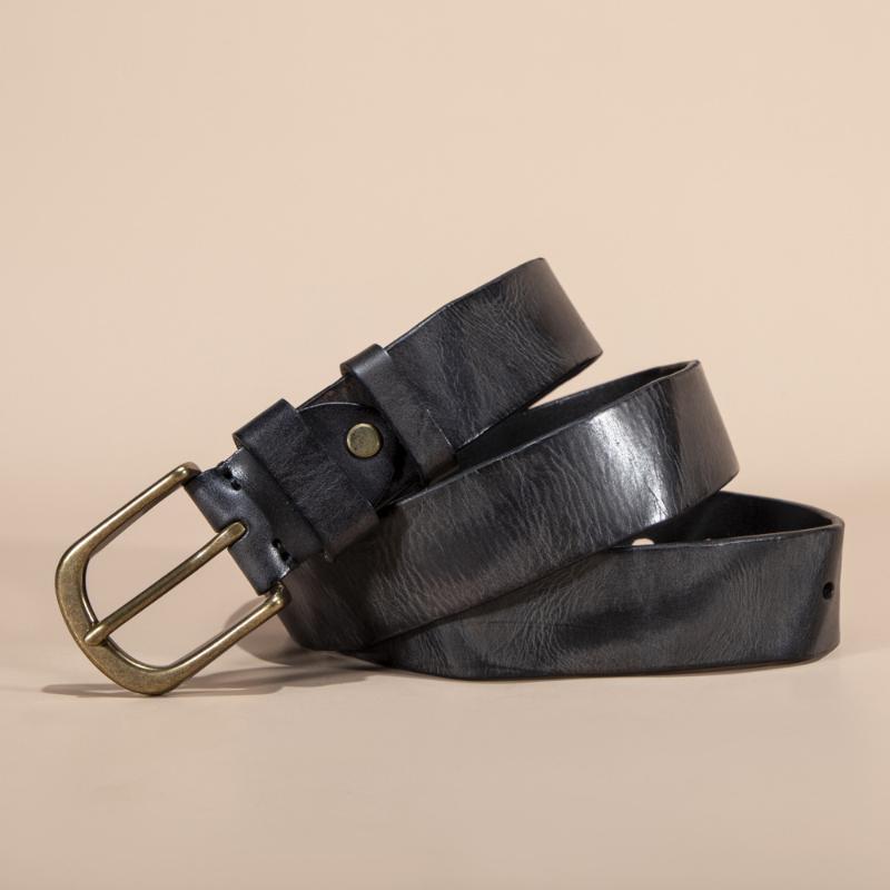 Erste Schicht Baumrinde Leder Leder Business Freizeit Reines Kupfer Schnalle Pflanzlich gegerbtes Leder Ledergürtel