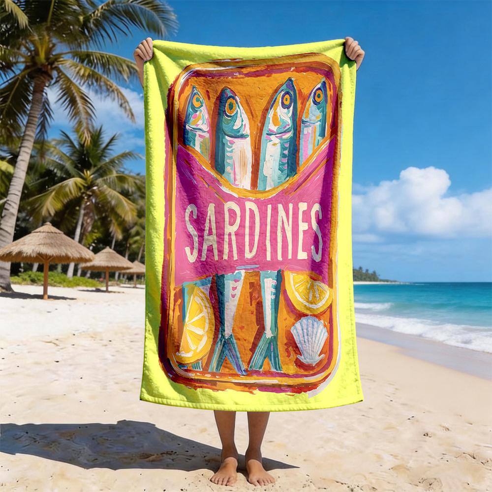 1pc Summer Vibes Beach Towel Bundle: Cute Capybara, Coastal Scenes, Retro & Fresh Print Beach Towels