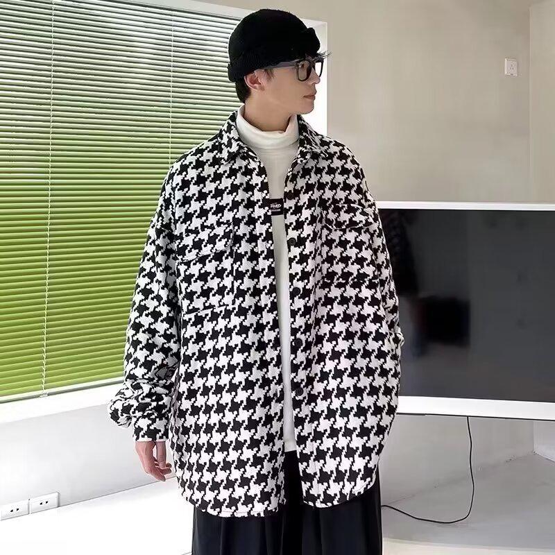 Hong Kong-Style Plaid Men's Jacket - 2024 Spring/Autumn Korean Fashion, Loose Hip-Hop Youth Cardigan.