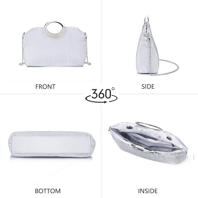SUNSPOT Party Bag, Large Clutch Bag, Wedding Bag, Large Handbag, Women's, 3-Way (Silver H)