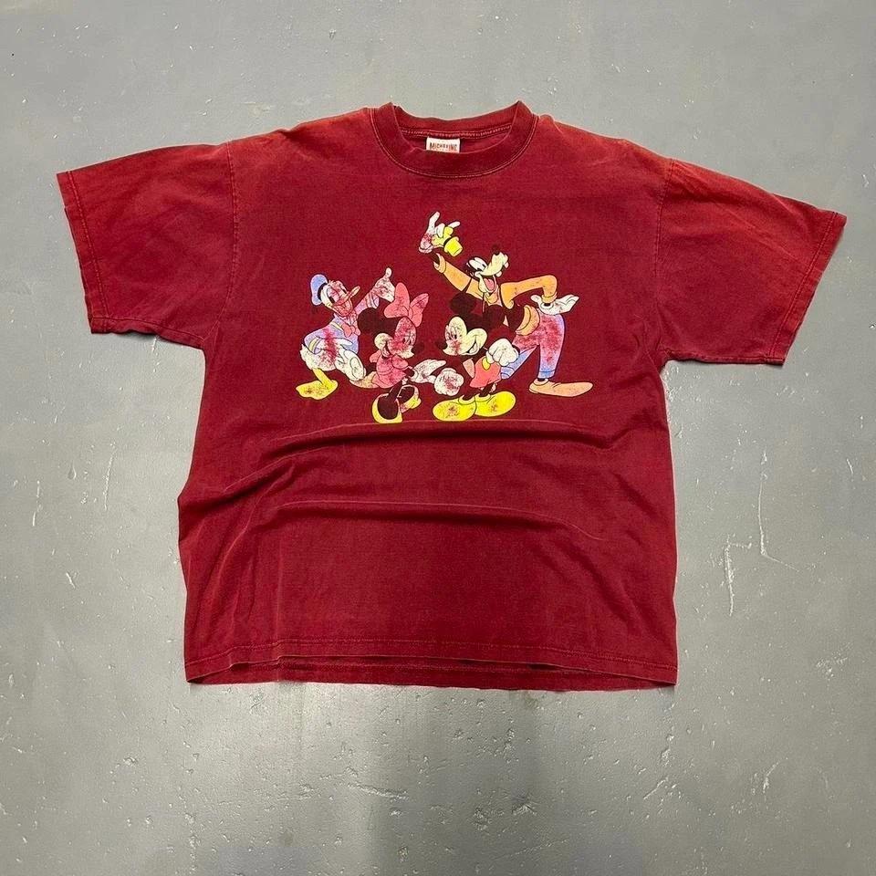 

Vintage faded and distressed 90s Mickey inc Burgundy red tshirt S