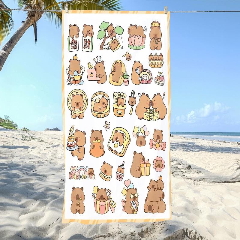Newest Beach Towel Various Cute Capybara Daily Life Cartoon All Over Print Microfiber Beach Towel Kids Bath Towel
