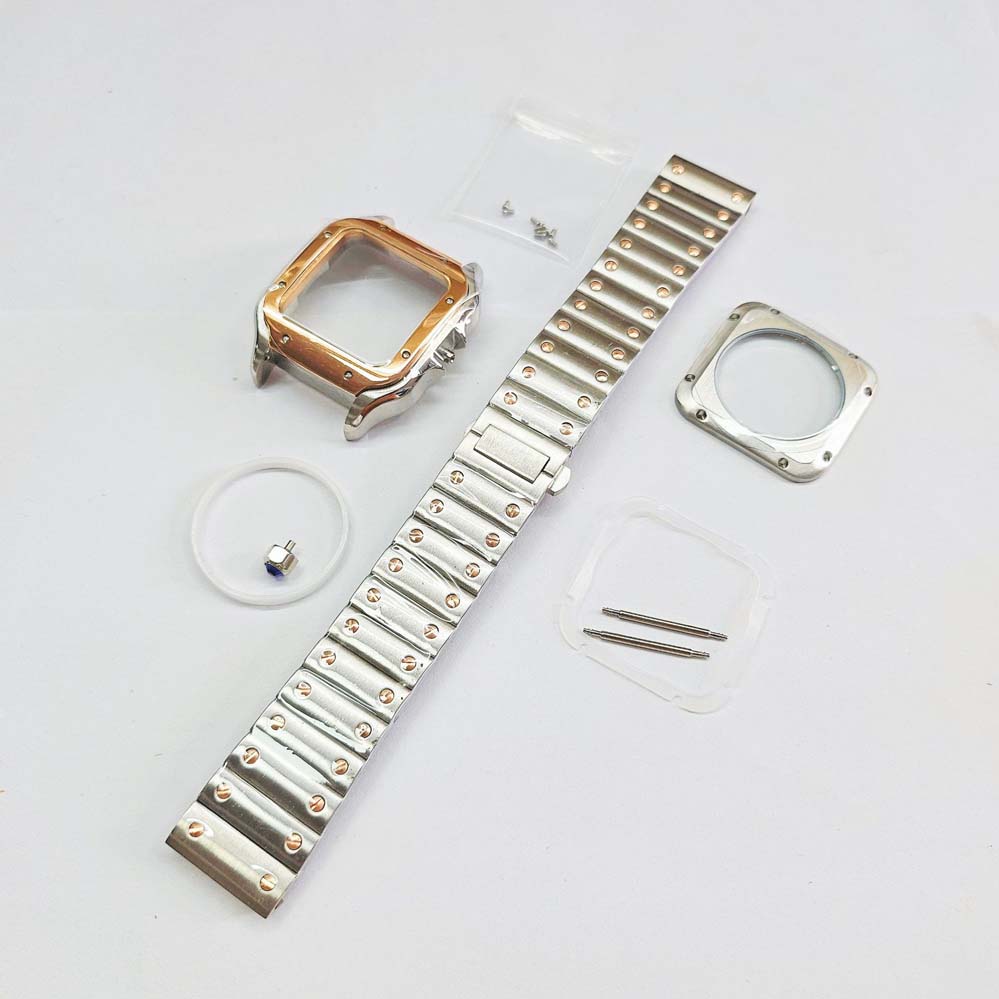 38mm Plating Square Watch Case Mineral Glass Stainless Steel Strap Watches Accessories for NH35 NH36 4R Movement