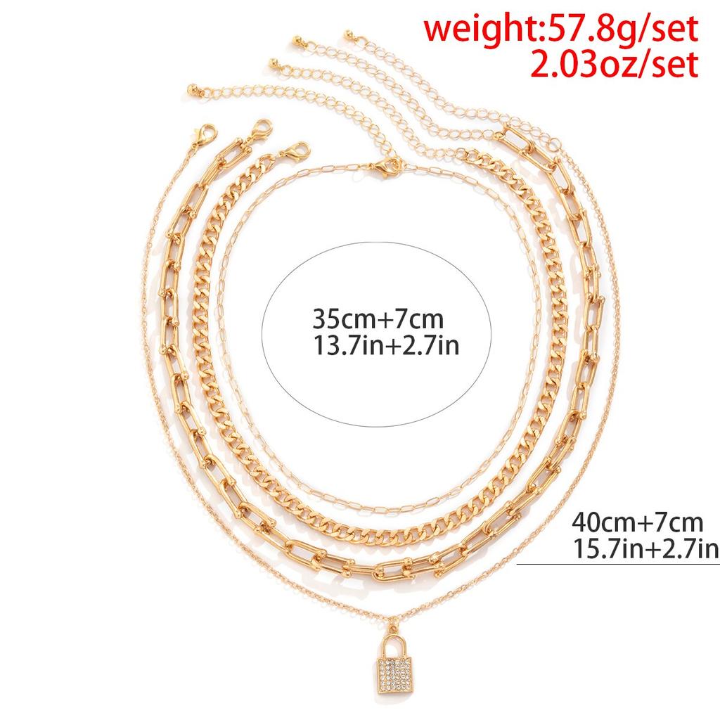 Kunjoe Bohemian Stylish Fashionable U Shaped Link Chain Choker Pendant Necklace Girl Crystal Stone Rhinestone Lock Women Pendant Pendant Necklace