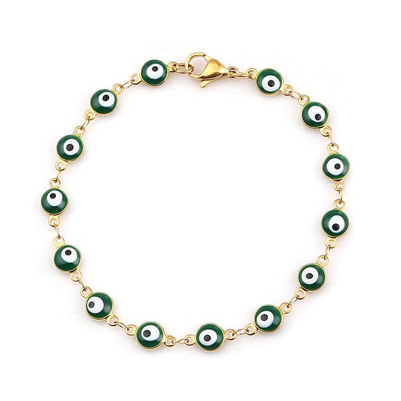 304 Stainless Steel Bracelets Gold Color Link Chain Multicolor Evil Eye Enamel Bracelets For Women Man Gift 19.2cm ,1 Piece