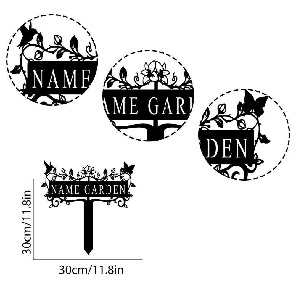 Metal Garden Sign with Stake, Flowers Bird Design, Personalized Yard Art, Grandmother Gift