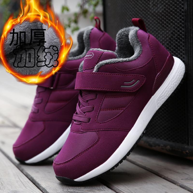 Middle-aged and elderly walking couple shoes comfortable casual shoes winter warm velvet cotton men's shoes breathable men's and women's snow cotton 