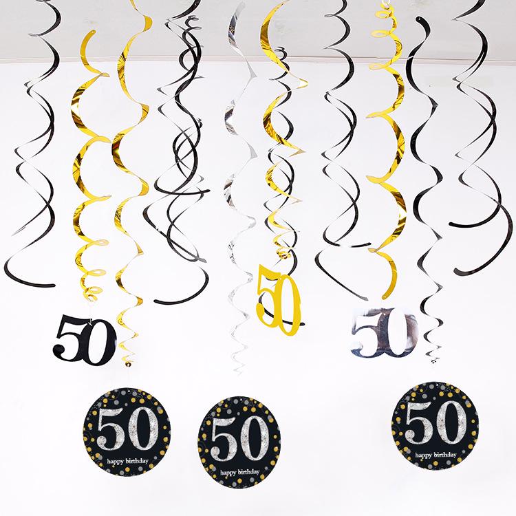 Birthday Party Spiral Hanging Decorations Set - 12 Pieces for 30th, 40th, 50th, 60th Celebrations