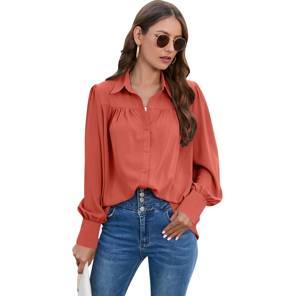 Spring and Autumn Women's Shirt Pleated Long Sleeve Blouse Tops Temperament Elegant Plus Size
