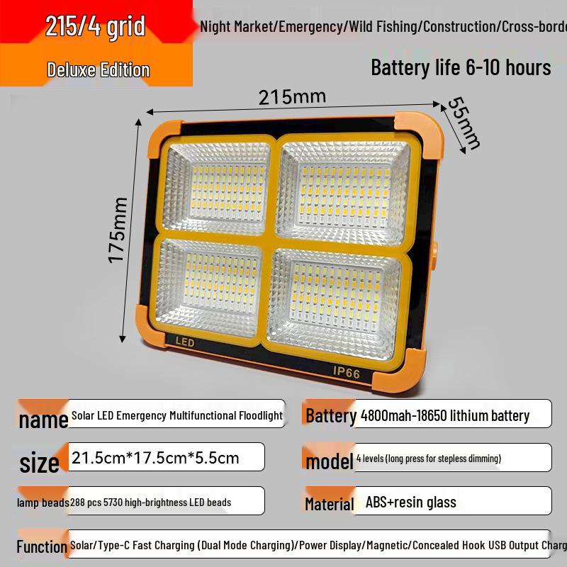 Outdoor Multifunctional Solar Floodlight with Long-lasting Battery for Emergency Lighting