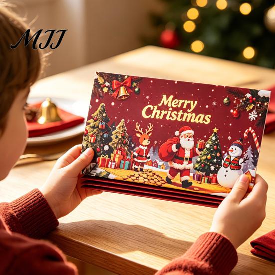Christmas Gift Giving Supplies Money Card Holder with 6 Slots, Santa/Elk/Tree Theme Cash Box for Santa Claus Bills And Cards, Festive Cardboard