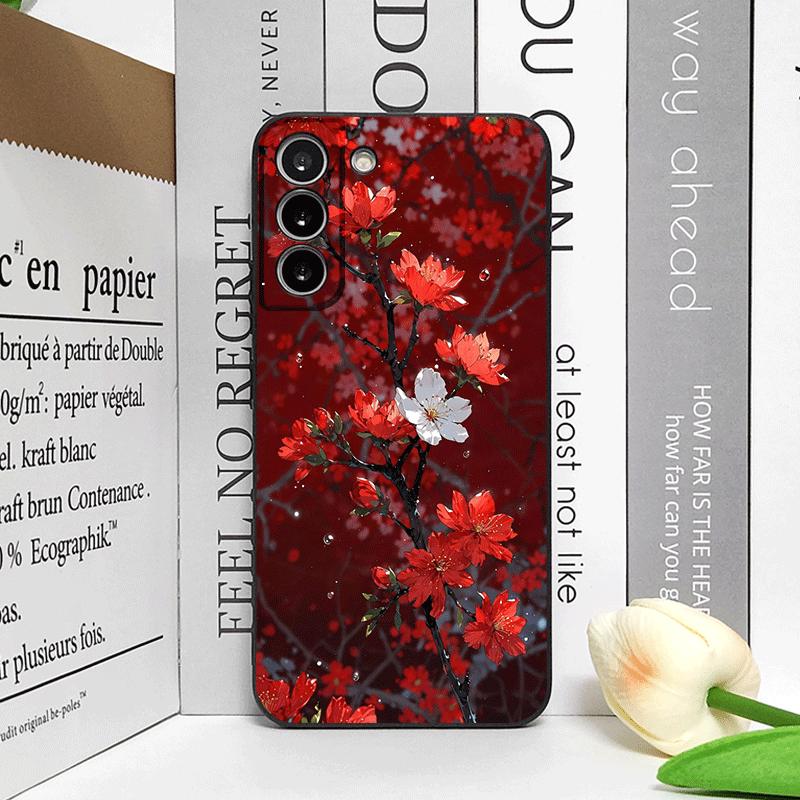 Retro Artystyczny Wzór Czerwonych Kwiatów Śliwy Etui na Telefon dla Samsung Galaxy A56 A14 A55 A16 A54 A36 A53 A52 A51 A50 Miękki Pokrowiec