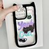 iPhone16 15 14promax Transparent Cat Ear Case Compatible and Suitable for 13/12/11 Cartoon Black Cat