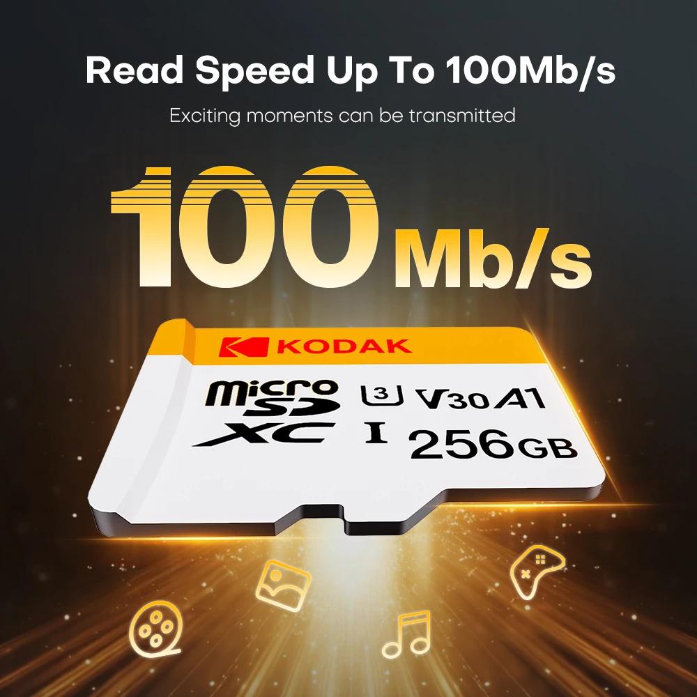 Kodak Mini Memory SD Card 256GB 128GB 64GB 32GB U3 V30 4K Full HD Micro TF Memory Flash Card for Phone/Computer/Camera