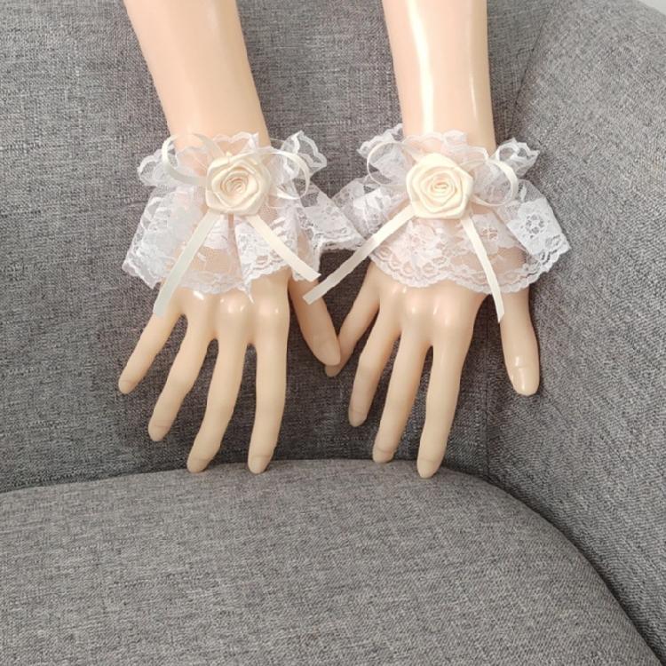 Elegant Ribbon Lace Wrist Cuff False Sleeves Bowknot Jabot Costume Accessory Ribbon Ruffled Brim Crosses Wristband