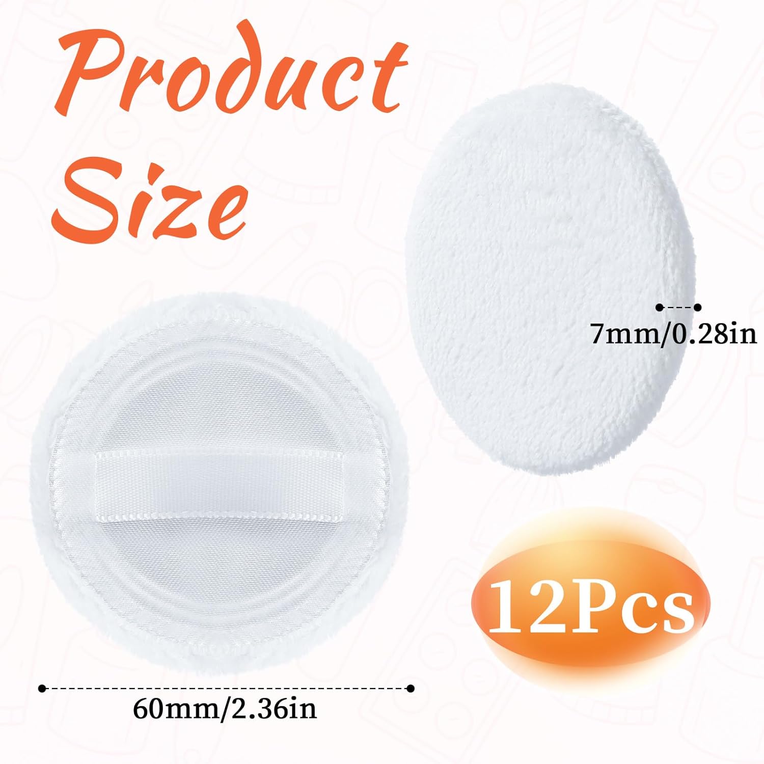 2.36 Inch Setting Puff Pads Round, 12 Pieces Powder Puffs, Soft Face Compact Powder-Puffs, Round Velour Face Makeup Powder-Pads, Powder-Puff Pads